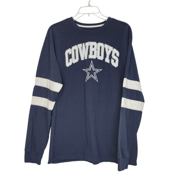 Dallas Cowboys Crewneck Long Sleeve Shirt Spell Out Logo Blue White Mens Medium - Picture 1 of 5
